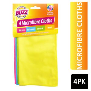 BUZZ CLEAN UK MICROFIBRE CLEANING CLOTHS 4PK HEADER CARD