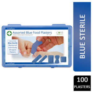 CORE ASSORTED BLUE FOOD PLASTERS TUB 100'S